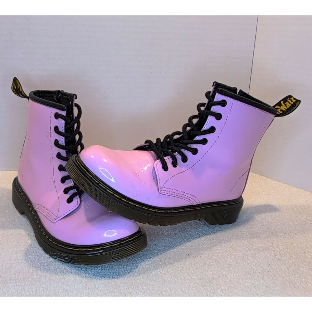 Dr. Martens 1460 J Unisex Kids Pink Patent Leather Lace-Up Zip Ankle Boots 3